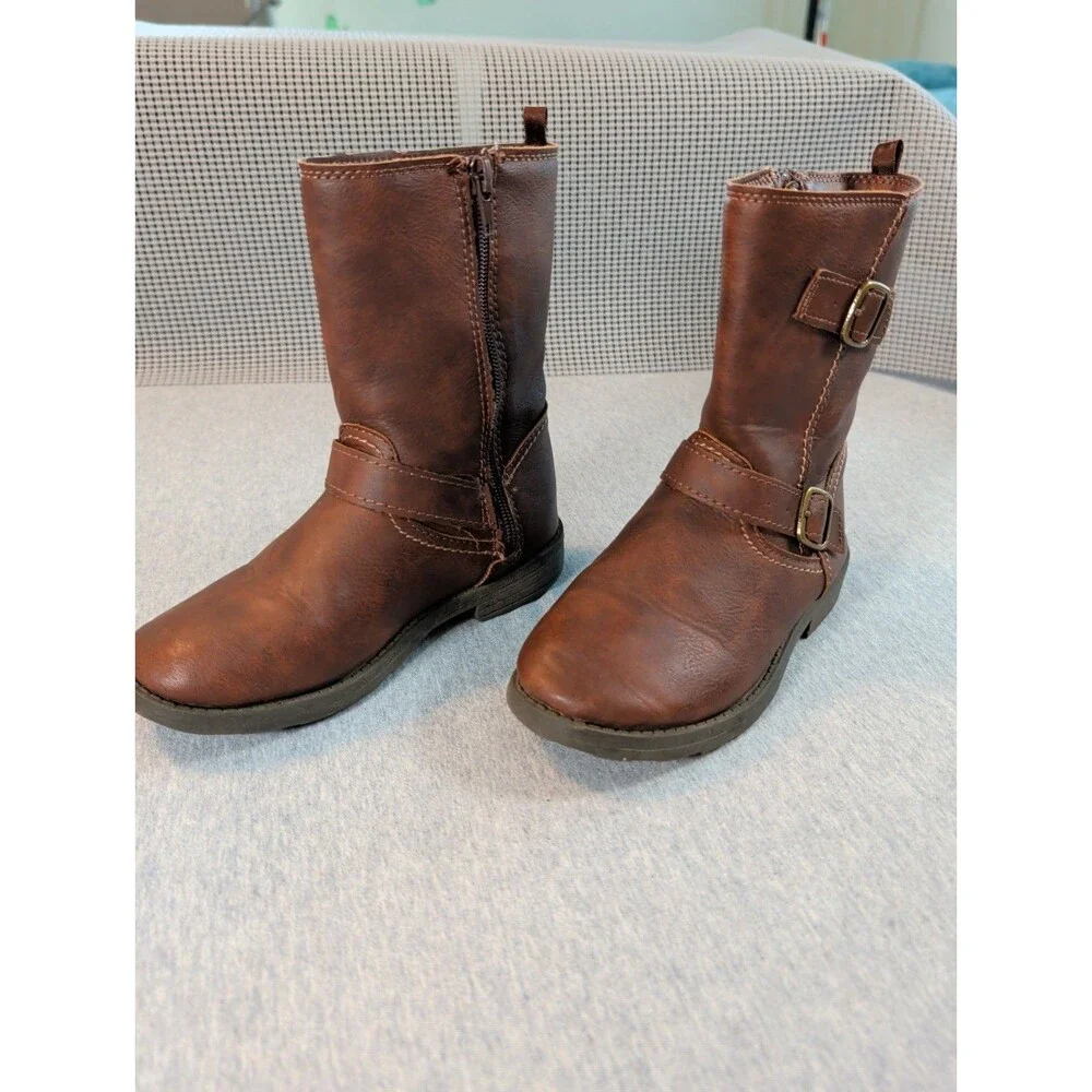 Carters Girls Erica/Lumi Brown Faux Leather Mid-Calf Riding Boots Size 1M